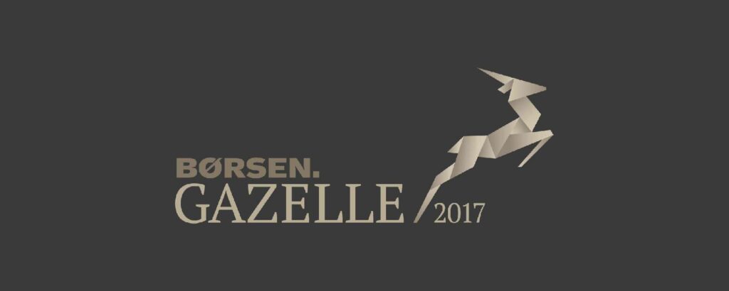 Logo for børsen gazelle 2017 med en stiliseret hvid origami gazelle på en mørk baggrund.