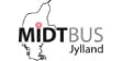 Logo for midtbus jylland med et stiliseret kort over Jylland, danmark, med en rød nål over midten og navnet "midtbus" ved siden af.