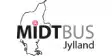 Logo for midtbus jylland med et stiliseret kort over Jylland, danmark, med en rød nål over midten og navnet "midtbus" ved siden af.