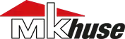 Logo af mkhuse med et stiliseret rødt tag over bogstavet "k" i "mkhuse" med grønne og røde bogstaver.