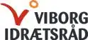 Logo for viborg idrætsråd med navnet "viborg" med fede, grå bogstaver med et rødt flueben og en orange prik over bogstavet "i" i "idrætsråd".