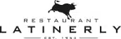 Restaurantens logo med en silhuet af en tyr over navnet, stylet med elegante store bogstaver.