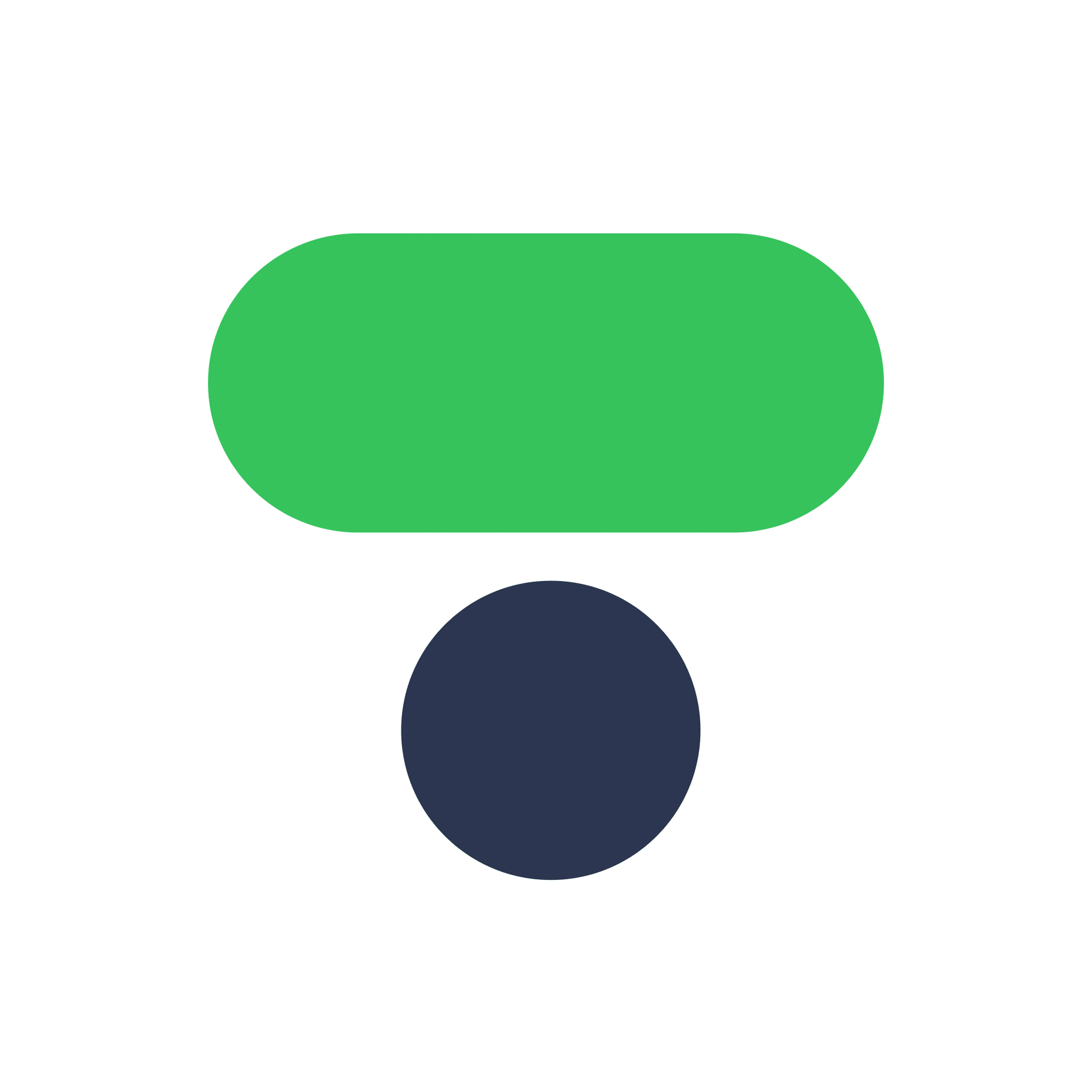 Et grafisk ikon, der ligner et udråbstegn, sammensat af en grøn oval på toppen og en blå cirkel under den.