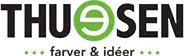 Logo af thüsen, med grøn tekst og en grøn cirkel med et hvidt lighedstegn, sammen med slogan "farmer & jäger" nedenunder.