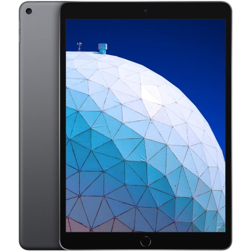En Apple iPad Air 3 (2019) - 256 GB WiFi med en geodætisk kuppel vist på skærmen, sat mod en klar blå himmel.