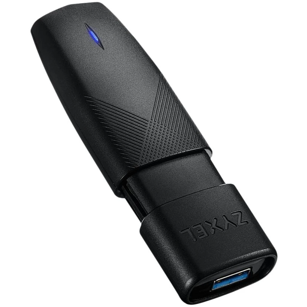 Et sort USB-flashdrev med blåt LED-lys og mærkenavnet "TP-Link Archer T3U, USB 3.0, 1.2Gbps, Trådløs - [Klonet #15078]" indgraveret på hætten.