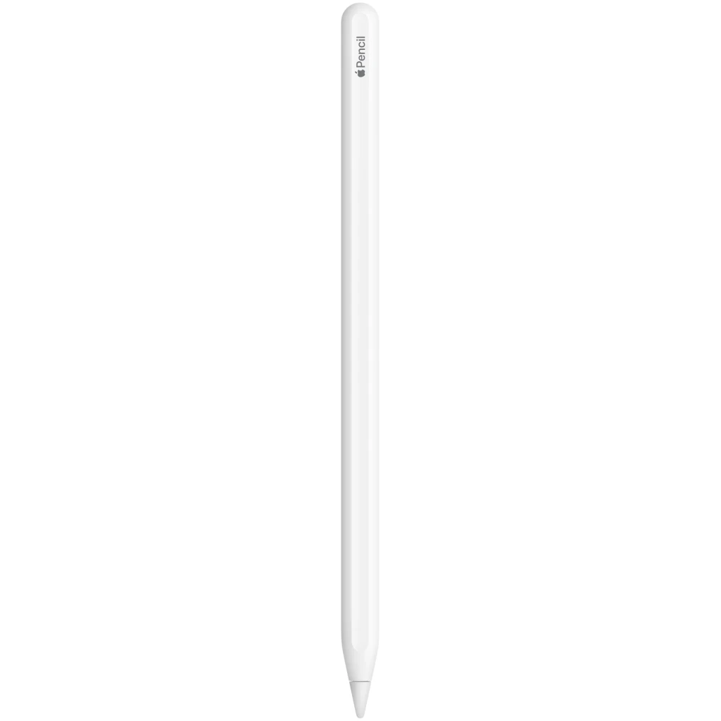 En hvid Apple Pencil 2. generations stylus designet til brug med tablets, vist mod en almindelig hvid baggrund.