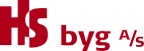 Logo for HS Byg A/S, med firmanavnet i rød tekst med et abstrakt designelement til venstre, inspireret af et moderne telefonsystem.
