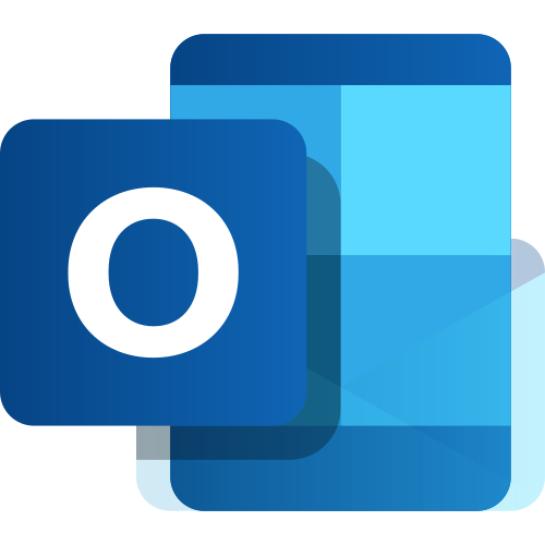 Blåt Microsoft Outlook-logo med stiliseret bogstav "O" og konvolutdesign.