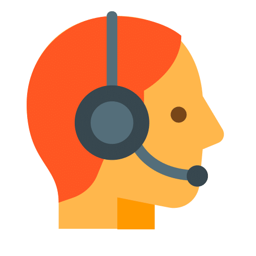 Illustration af en person med kort orange hår iført headset, sideprofil.