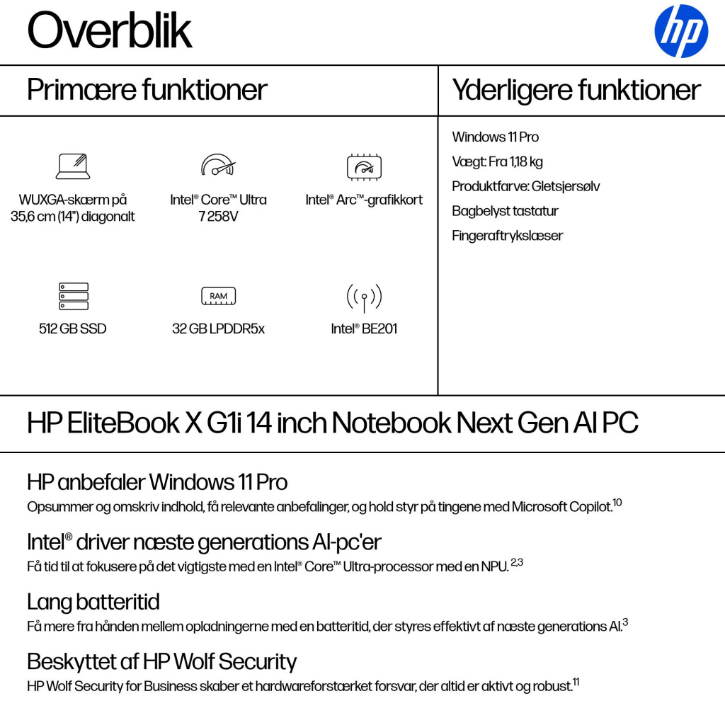 HP EliteBook X G1i Next Gen AI PC Copilot+ PC Intel Core Ultra 7 258V Laptop 35,6 cm (14") WUXGA 32 GB LPDDR5x-SDRAM 512 GB SSD 6 HP EliteBook X G1i Next Gen AI PC Copilot+ PC Intel Core Ultra 7 258V Laptop 35,6 cm (14") WUXGA 32 GB LPDDR5x-SDRAM 512 GB SSD - Billede 6