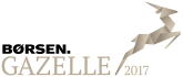 Logo for Gazelle Prisen 2017, med en gazelle i origami-stil over årstallet "2017" og ordene "børsen gazelle" på en grøn baggrund.