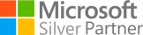 Logo af microsoft sølv partner med en flerfarvet firkant ved siden af teksten "microsoft silver partner" i gråt.