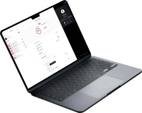 En bærbar computer, der viser en projektstyringsapp med opgavelister og teammedlemsprofiler på skærmen.