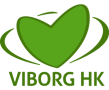 Logo for viborg hk med en stiliseret grøn hjerteform med teksten "viborg hk" under.